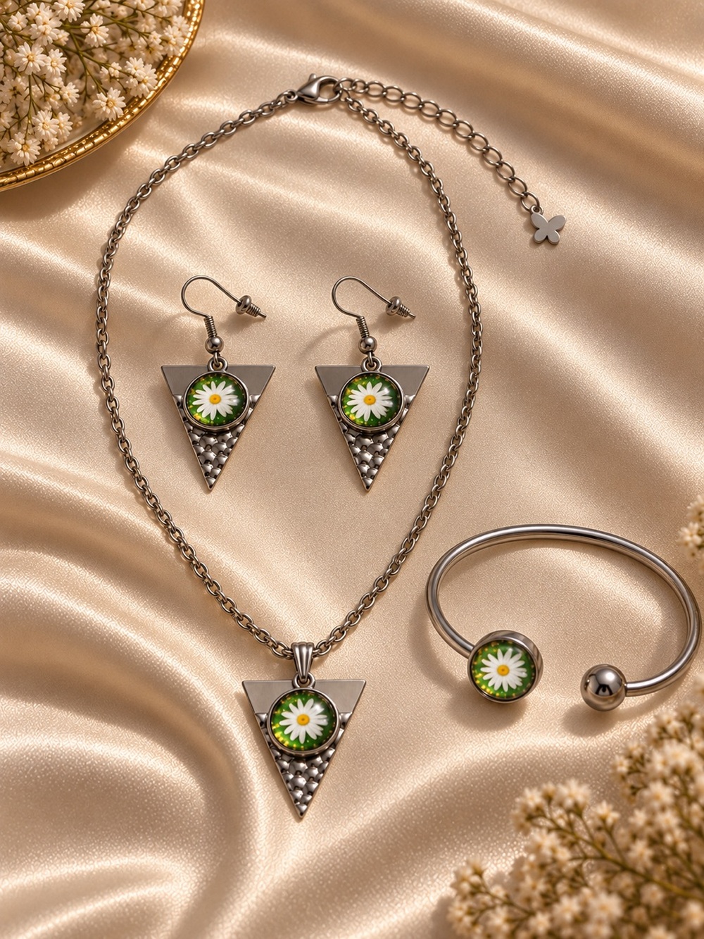 Geometric Floral Daisy jewelry set
